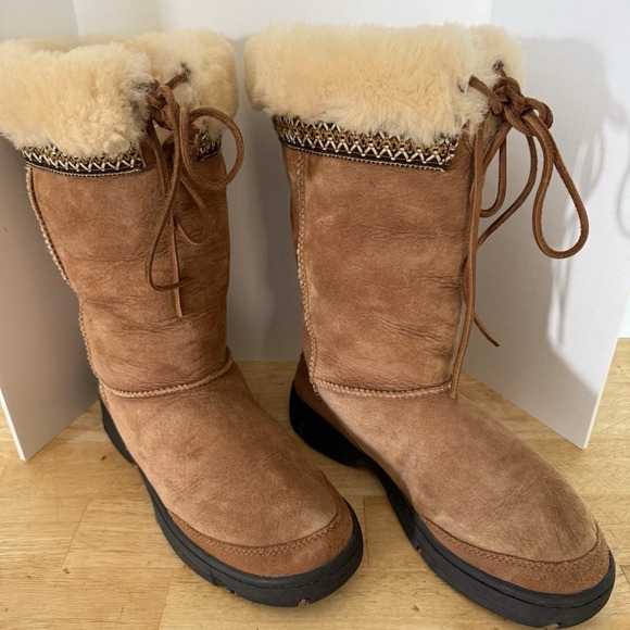 UGG Shoes - UGG women's 9 Ultimate Cuff BOOTS Chestnut Brown Tall Shearling Lined  5273